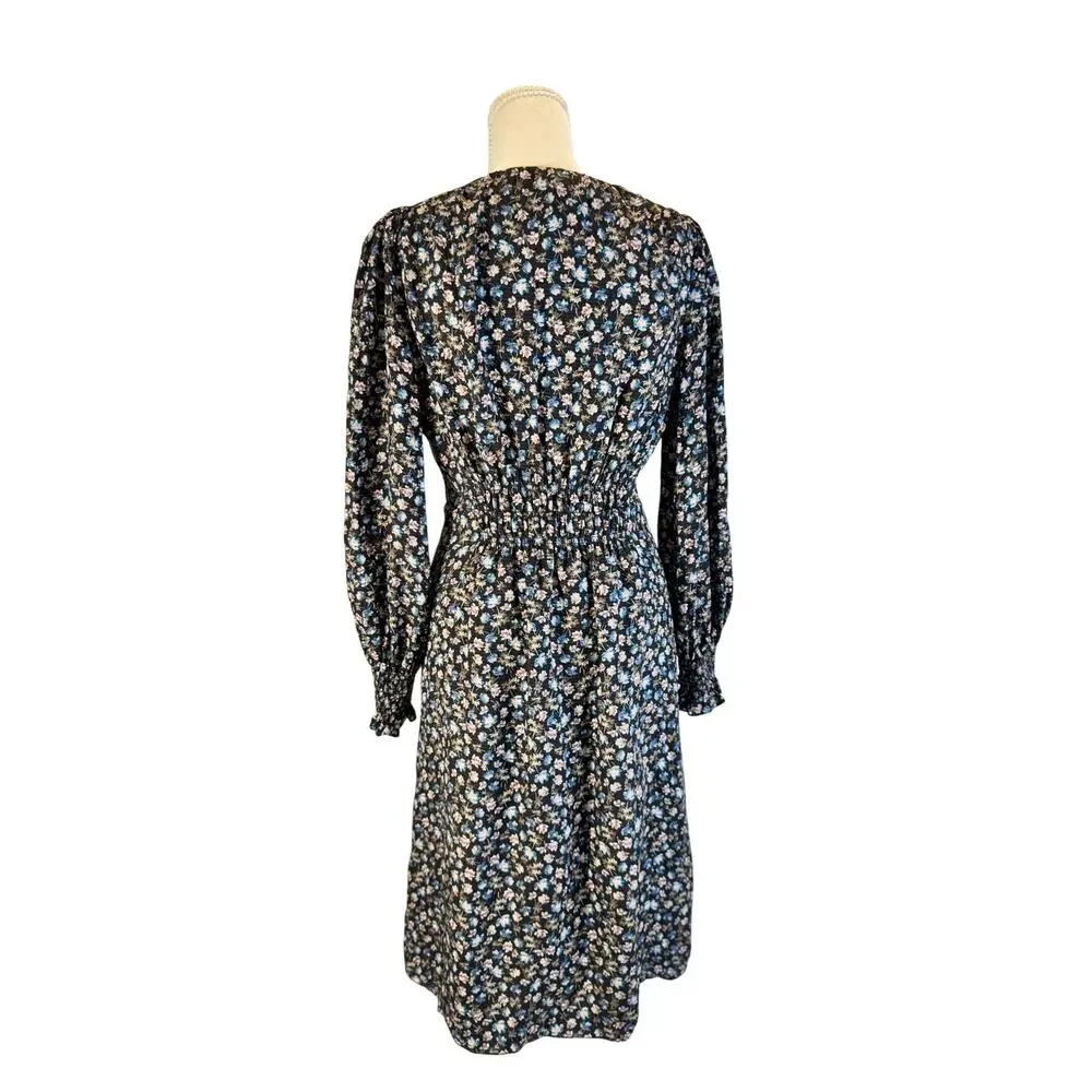 Rebecca Taylor Zelma Floral Silk Midi Dress Women’s 4 Black Cottagecore Prarie - Picture 3 of 16